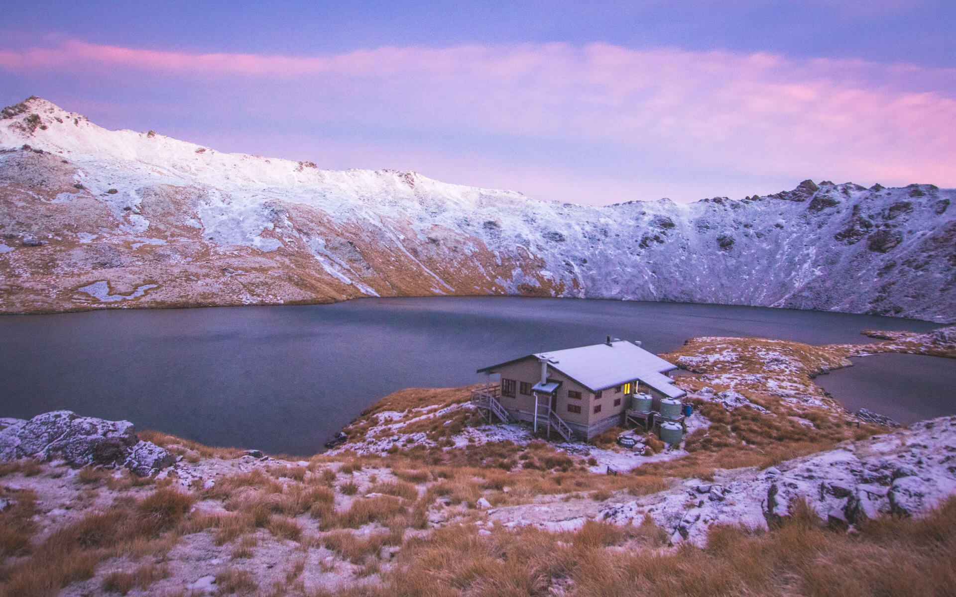 Winter at Lake Angelus Hut in Nelson Lakes National Park
